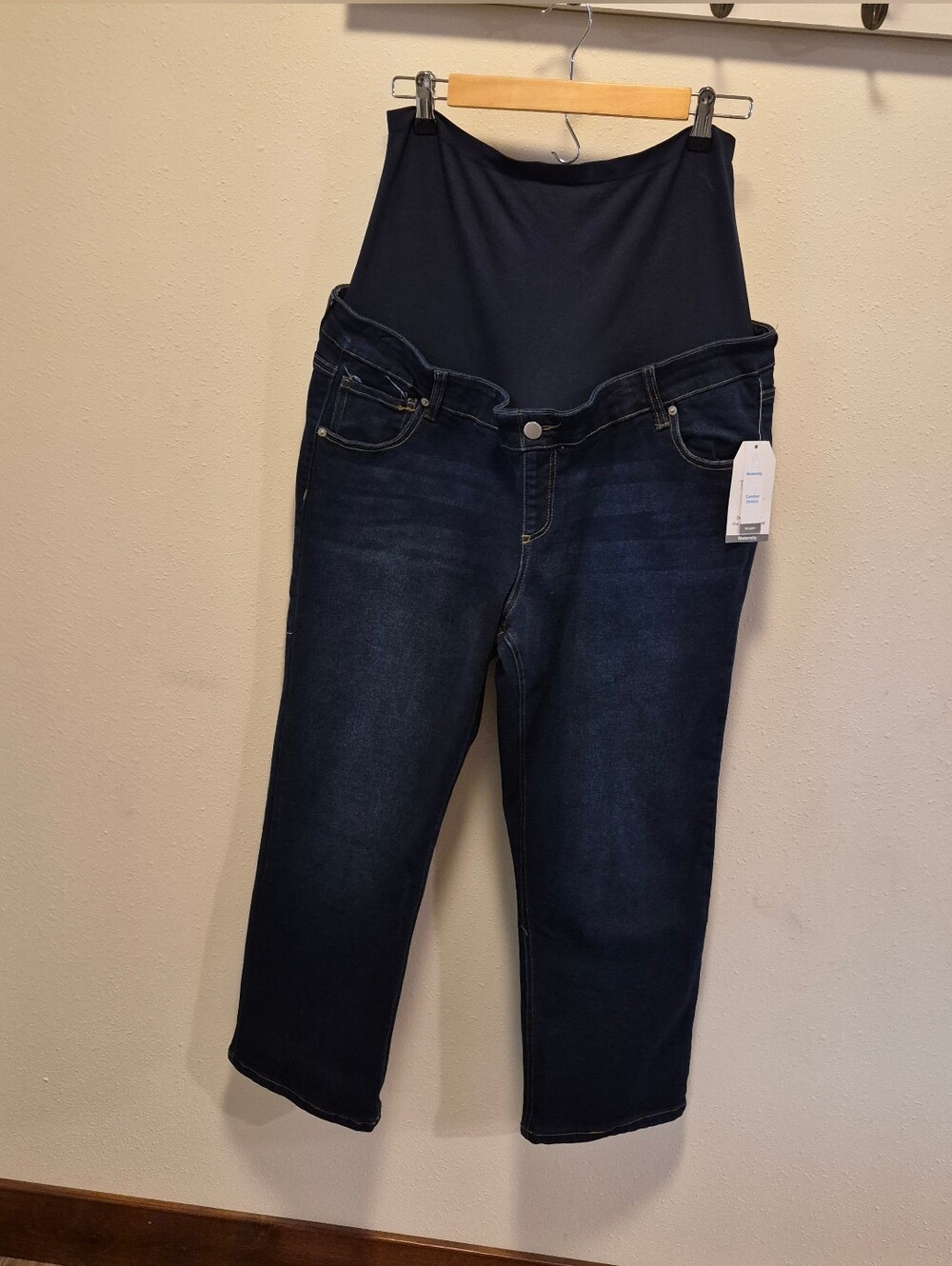NEW XL Maternity Jeans Dark Wash Full Over Belly Panel Straight Leg Time & Tru